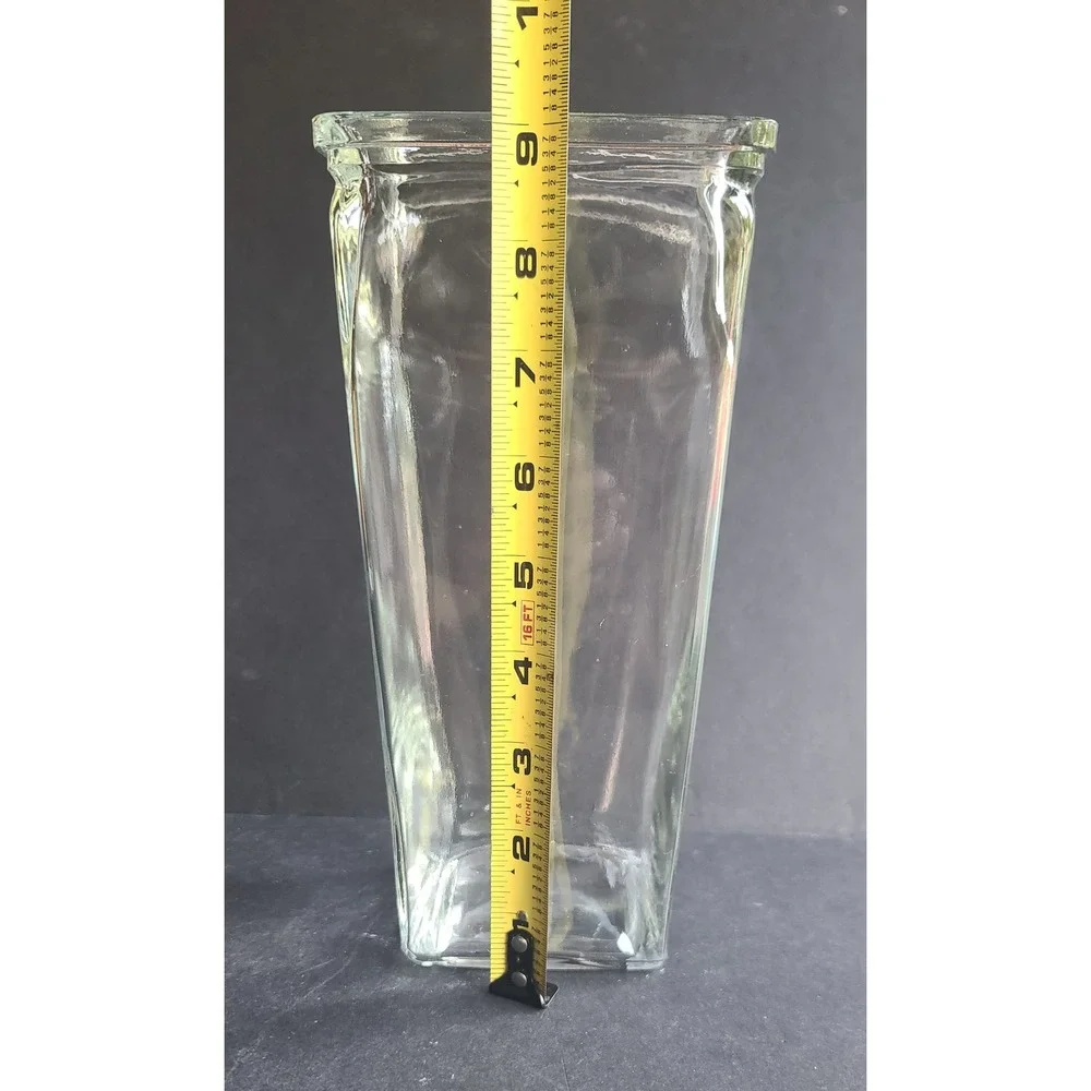 Hand Blown Art‎ Glass Tapered Square Neck Clear Heavy Vase Floral Centerpiece